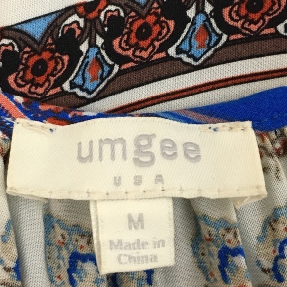 Umgee Blue Boho Crochet & Fringe Trimmed Cami Top Size Medium - Picture 4 of 8